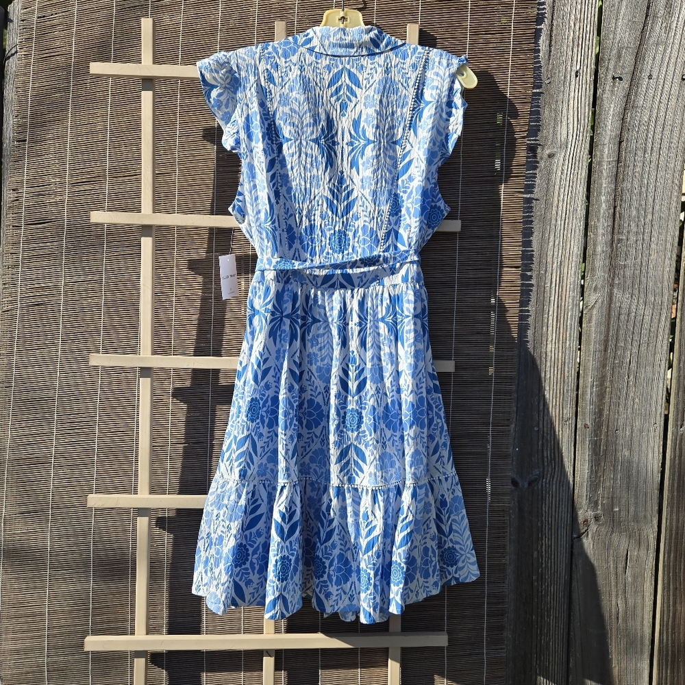 NEW Ellen Tracy Blue Vintage Floral Spring Dress M - Picture 7 of 11